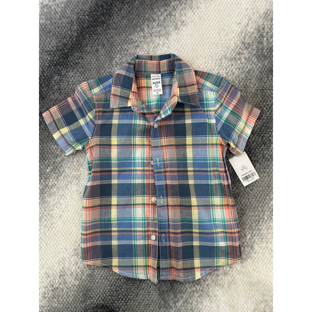 Toddler Boy Plaid Denim Button Up Shirt Bundle Carter's Baby Gap Size 3T - Picture 2 of 5